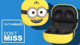 Samsung Galaxy Buds 2 Pro Minions edition on blue background