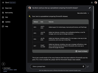 How to make spreadsheets with Google Bard