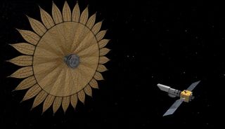 Artist's concept of a starshade, which works similarly to a coronagraph.