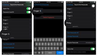 How to label a fingerprint by showing steps: Tap on the Finger you want to rename. Type the name you want and tap on Touch ID and Passcode to go back.