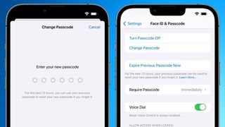 Screenshots showing the IOS 17 passcode reset feature