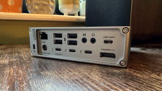 CalDigit TS4 Thunderbolt 4 dock on a wooden desk