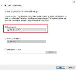 Windows 10 Select Backup Destination