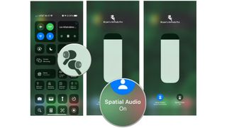 To control spatial audio on AirPods Pro or AirPods Max, open Control Center on your supported device. Touch and hold the volume control. Tap the spatial audio button to turn the feature on/off.