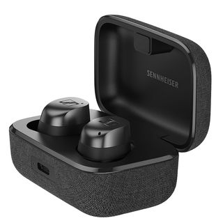 Sennheiser Momentum True Wireless 4 earbuds in black render.