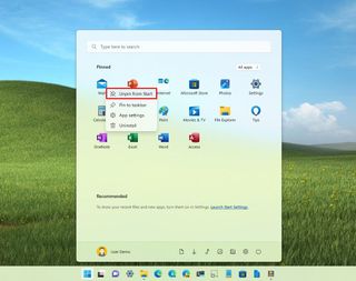 Start menu unpin apps