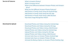 Amazon Drive's online knowledgebase list of questions and guides