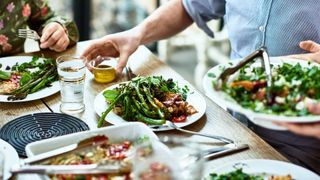 Table laid with vegetarian diet food