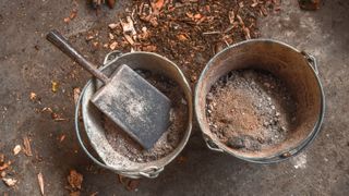 Ash in a metal bucket