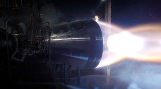 A Blue Origin BE-4 engine during a hotfire test.