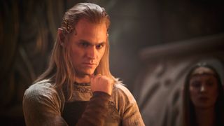 A head and shoulders shot of Sauron (Charlie Vickers) in the guise of Annatar in "The Rings of Power" season 2