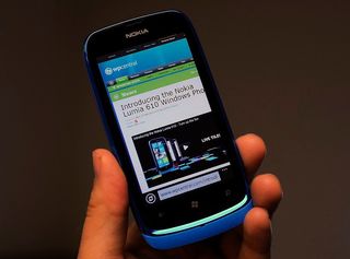 The Nokia Lumia 610 in Cyan