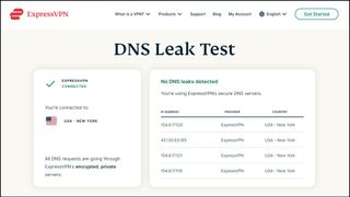 Screenshot of ExpressVPN's DNS Leak Testing tool