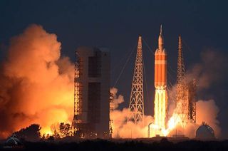 NASA's first Orion space capsule launches into space atop a Delta 4 Heavy rocket to begin Exploration Flight Test-1 from Cape Canaveral, Fla., on Dec. 5, 2014.