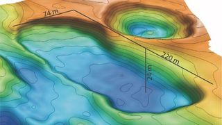 Repeated surveys with MBARI’s mapping AUVs revealed dramatic changes to seafloor bathymetry from the Arctic shelf edge in the Canadian Beaufort Sea. This sinkhole developed in just nine years.