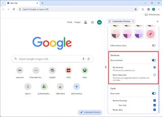 Chrome new tab shortcuts