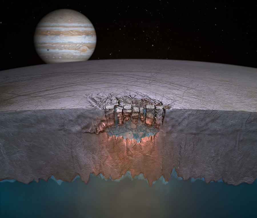 Scientists think lakes of liquid water may be hiding under the surface of Jupiter&#039;s moon Europa.