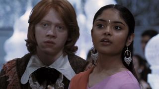 Afshan Azad and Rupert Grint looking shocked in Harry Potter 4's yule ball scene 