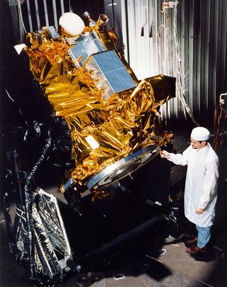 This 1998 image shows the Deep Space 1 Technology Demonstrator featuring many new technologies, but none so high-tech as the ion propulsion system.