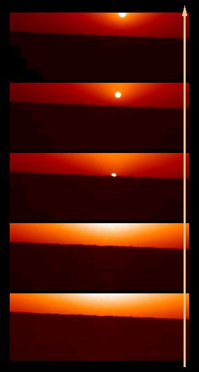 A series of photos taken by Sojourner shows a Martian sunrise.
