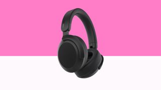 Philips H8000E headphones on a white and pink background