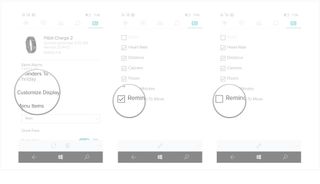 Tap on customize display, tap on a checked box to remove an item and tap on a checked box to add an item.