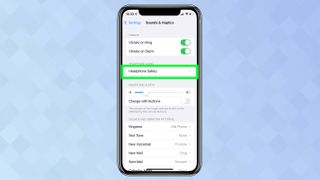A screenshot from an iPhone showing Headphone safety selected