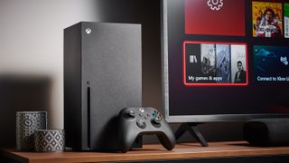 Xbox Series X console next to TV