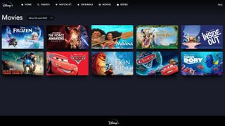 Disney Plus movies showing on the app screen