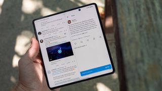 Running X (Twitter) on the large folding inner display of the TECNO Phantom V Fold 2
