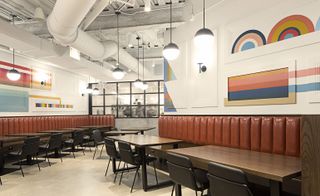 restaurant with ceiling lights