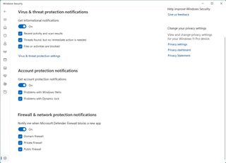 Windows Security notifications settings