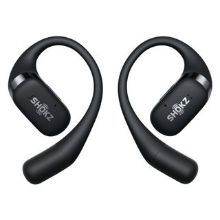 Shokz OpenFit earbuds in black render.