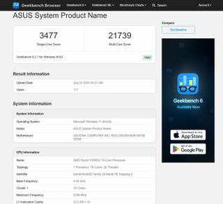 Geekbench result for 9950X