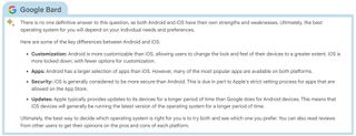 Google Bard answers compared with Bing with ChatGPT