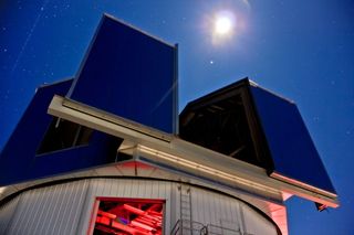 The Discovery Channel Telescope dome with the Moon overhead. Photo taken April 17, 2012.