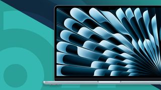 Apple MacBook Air 13-inch (M4) with screen open on blue background