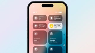 iOS 18 Control Center main screen on blue background