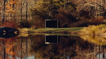 Mallin Collection Dan Graham, Fun House for Mallin, 1999, two way mirror glass, stainless steel at Buckhorn Sculpture Park