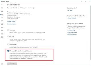 Microsoft Defender Offline Scan Option