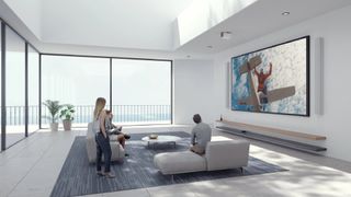 Epson Q-Series projector on wall in living room