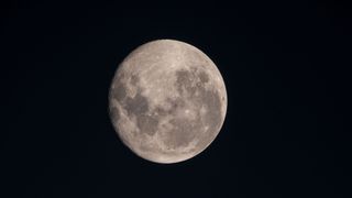 The crew aboard the International Space Station took this image of a full moon on Aug. 13, 2019.