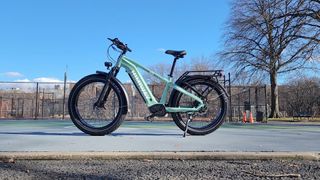 Himiway Zebra ebike near tennis courts in a park