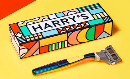 harry&#039;s Stride with Pride razor with yellow handle and box designed by Zipeng Zhu