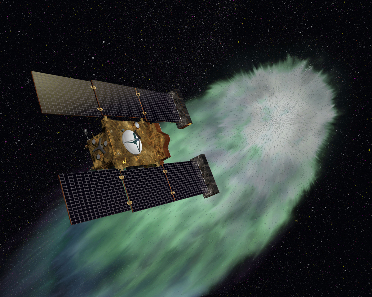 NASA&#039;s Stardust-NExT spacecraft approaches Comet Tempel 1 on Valentine&#039;s Day (Feb. 14, 2011) in this illustration