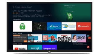 TV screen showing Private Internet Access app on the Amazon Fire TV Stick menu