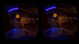 A dark virtual-reality scene (one for each eye).