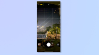 A screenshot of the iPhone's Camera app highlighting the Night mode icon. 