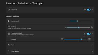 Surface Laptop 7 haptic settings in Windows 11