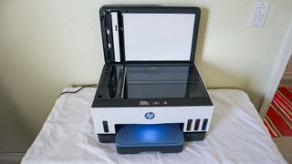 HP Smart Tank 7602 review unit on table